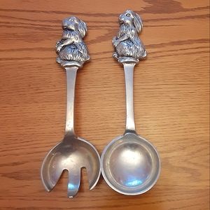 Vintage bunny rabbit, silver, serving ladles.